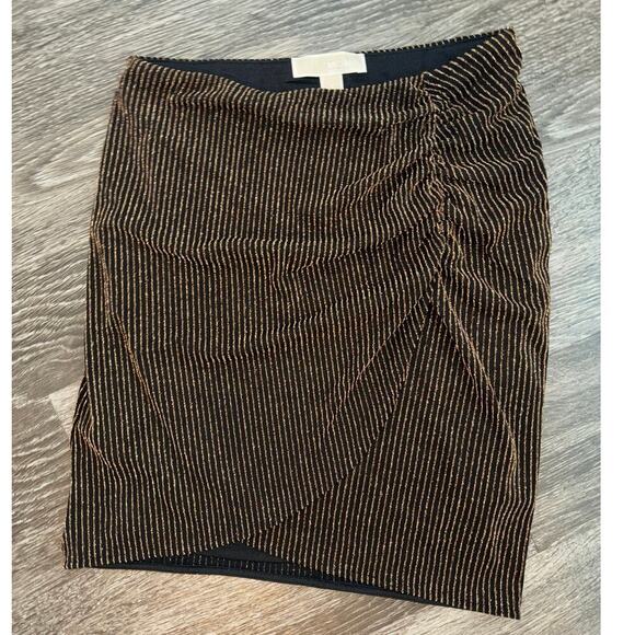NWT Michael Kors Sparkle Shirred Wrap Skirt Black Gold Size Small - Picture 3 of 7